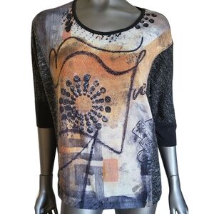 121. Simply Art by Dolcezza Abstract Graphic 3/4 Sleeve Top - Size L
